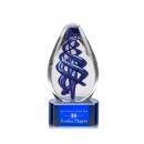 Sexton on Half Round Base Blue Tear Drop Glass Trophy