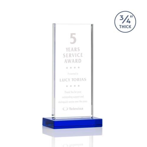 Awards and Plaques - Crystal Trophies - Prieto Blue Rectangle Crystal Trophy