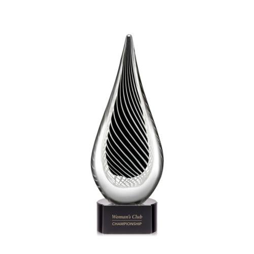Awards and Plaques - Glass Trophies - Art Glass Trophies - Santana Black Tear Drop Glass Trophy