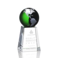Krause Green/Silver Globe Crystal Trophy - Crystal Globe Awards