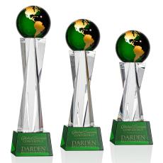 Branch Green/Gold Globe Crystal Trophy - Crystal Trophies