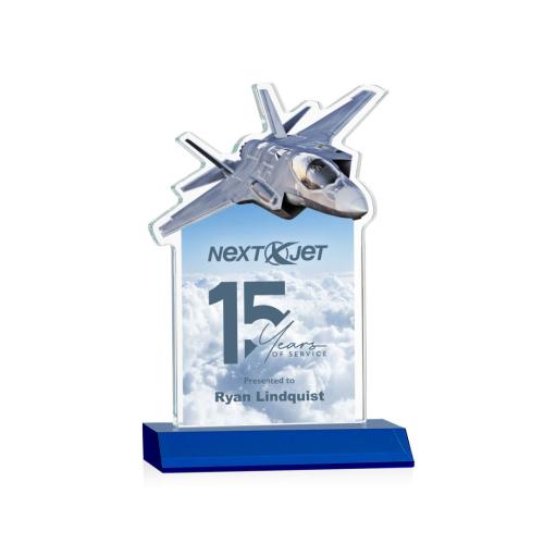Awards and Plaques - Crystal Trophies - Top Gun Full Color Blue Unique Crystal Trophy