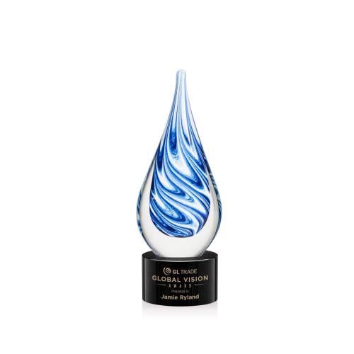 Awards and Plaques - Glass Trophies - Art Glass Trophies - Marlin on Round Base - Black