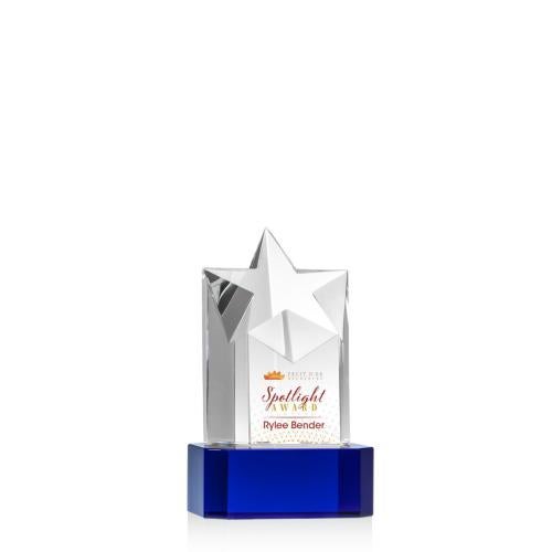 Awards and Plaques - Crystal Trophies - Weber Full Color on Corned Base Blue Crystal Trophy