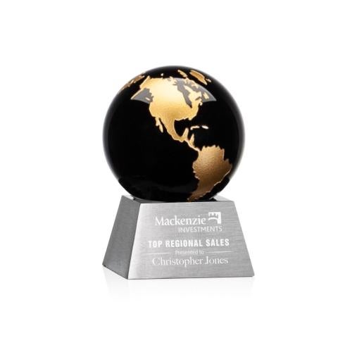 Awards and Plaques - Crystal Trophies - Ryegate Black/Gold Globe Crystal Trophy