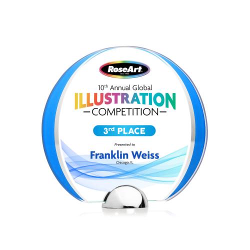 Awards and Plaques - Crystal Trophies - Stanton Full Color Blue Circle Crystal Trophy