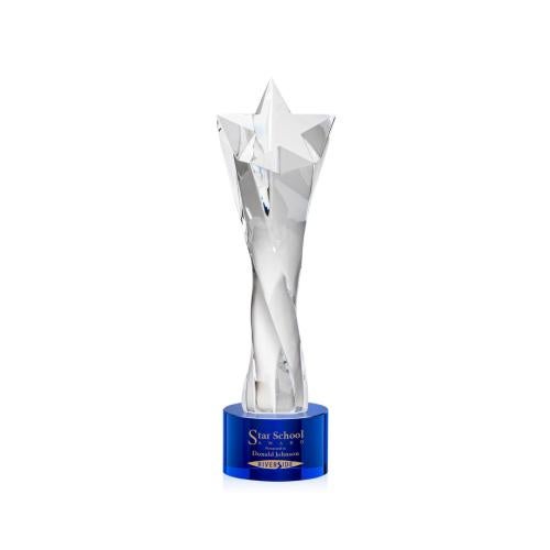 Awards and Plaques - Crystal Trophies - Arlington Star on Round Base Blue Crystal Trophy