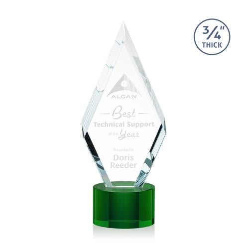 Awards and Plaques - Crystal Trophies - Richmond on Round Base Green Crystal Trophy
