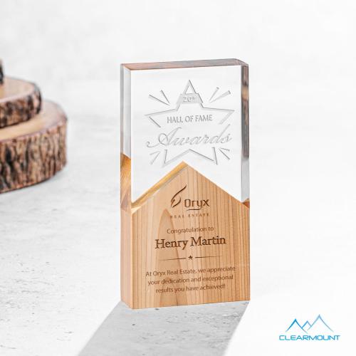 Awards and Plaques - Acrylic Trophies - Montagnes Rectangle Wood Trophy