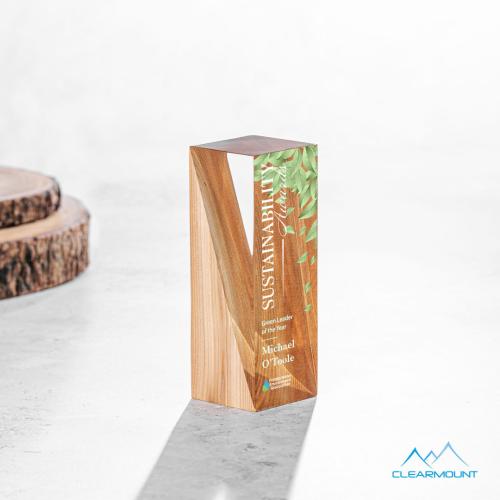 Awards and Plaques - Acrylic Trophies - Cascades Full Color Towers Wood Trophy