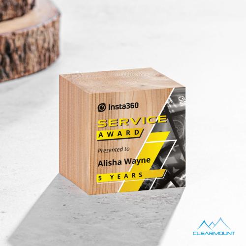 Awards and Plaques - Eco-Friendly Trophies - Feuille Full Color Square / Cube Wood Trophy