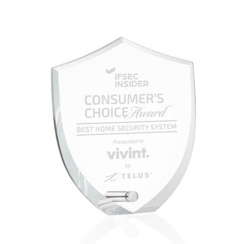 Awards and Plaques - Acrylic Trophies - Jewell Shield Silver Unique Acrylic Trophy