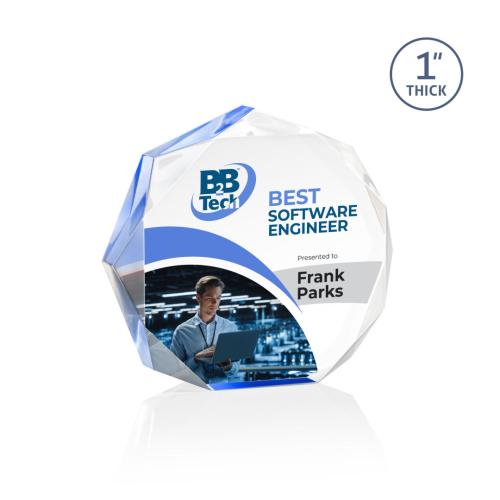 Awards and Plaques - Acrylic Trophies - Montalvo Full Color Blue Polygon Acrylic Trophy