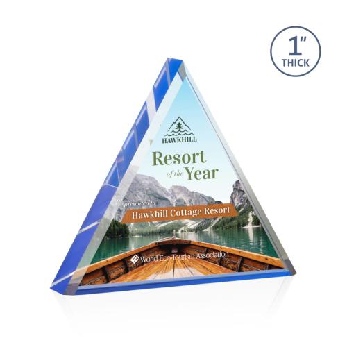 Awards and Plaques - Acrylic Trophies - Moran Full Color Blue Pyramid Acrylic Trophy
