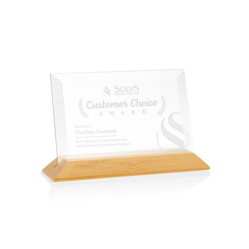 Awards and Plaques - Crystal Trophies - Salgado Starfire/Bamboo (Horiz) Rectangle Wood Trophy