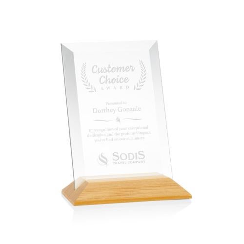 Awards and Plaques - Crystal Trophies - Salgado Starfire/Bamboo (Vert) Rectangle Wood Trophy