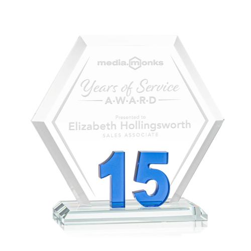 Awards and Plaques - Crystal Trophies - Riviera Anniversary No 15 Blue Polygon Crystal Trophy
