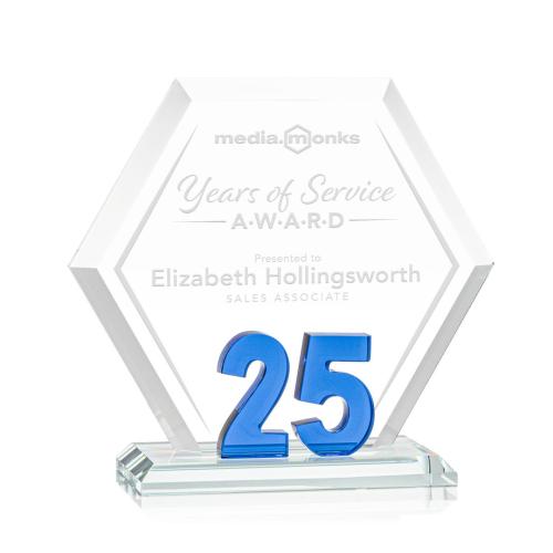 Awards and Plaques - Crystal Trophies - Riviera Anniversary No 25 Blue Polygon Crystal Trophy