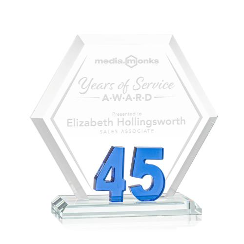Awards and Plaques - Crystal Trophies - Riviera Anniversary No 45 Blue Polygon Crystal Trophy