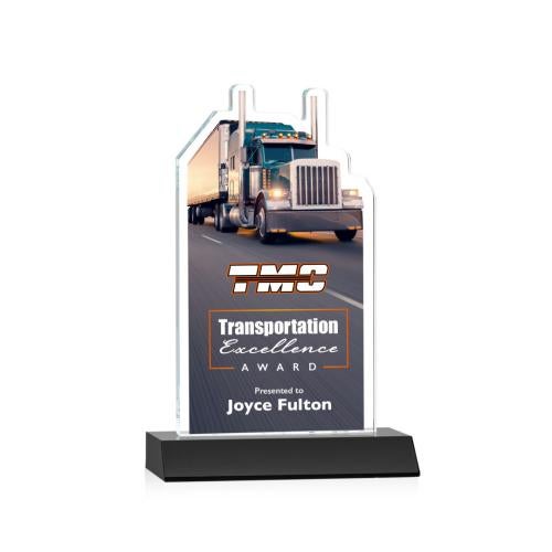 Awards and Plaques - Crystal Trophies - Longhaul Full Color Black Unique Crystal Trophy