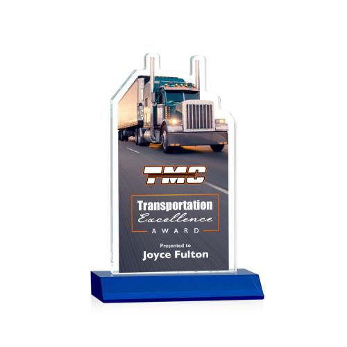 Awards and Plaques - Crystal Trophies - Longhaul Full Color Blue Unique Crystal Trophy