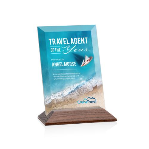 Awards and Plaques - Crystal Trophies - Salgado Full Color Starfire/Walnut (Vert) Rectangle Crystal Trophy