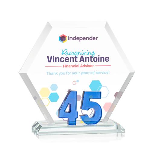 Awards and Plaques - Crystal Trophies - Riviera Anniversary Full Color No 45 Blue Polygon Crystal Trophy