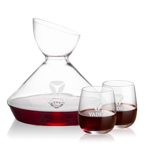 Custom Barware Glasses - Carafes - Woodbury Carafe & Weiss Stemless Wine