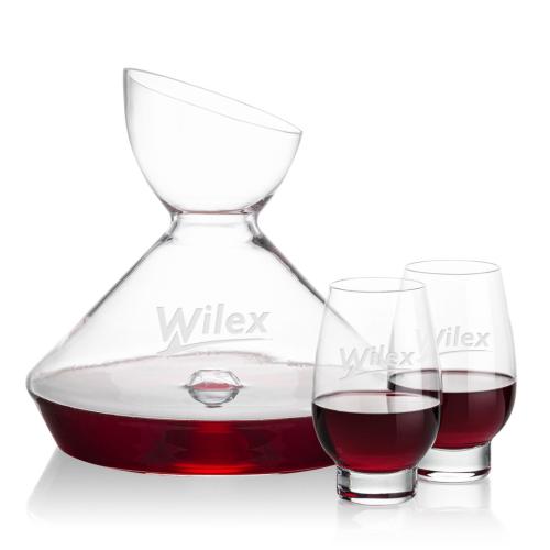 Custom Barware Glasses - Carafes - Woodbury Carafe & Hayden Stemless Wine