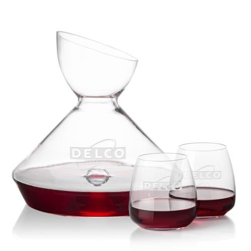 Custom Barware Glasses - Carafes - Woodbury Carafe & Holder Stemless Wine
