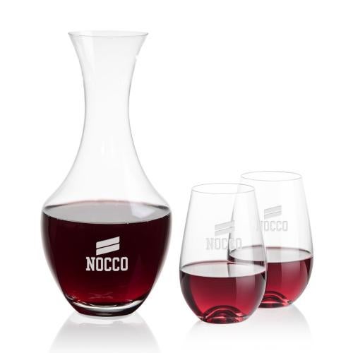Custom Barware Glasses - Carafes - Burrell Carafe & Lambert Stemless Wine
