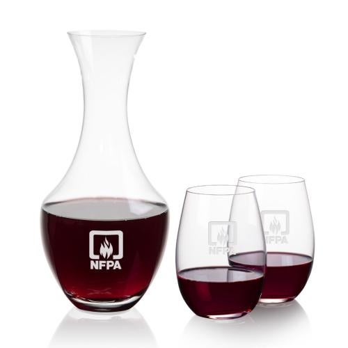 Custom Barware Glasses - Carafes - Burrell Carafe & Cordero Stemless Wine