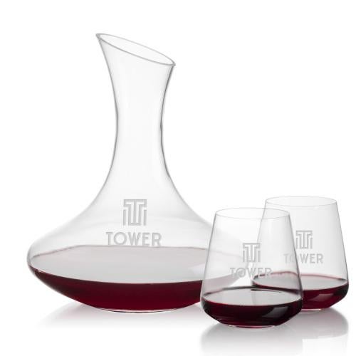 Custom Barware Glasses - Carafes - Compton Carafe & Weiss Stemless Wine