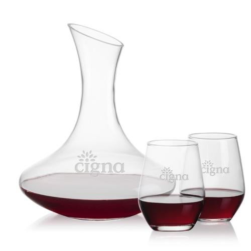 Custom Barware Glasses - Carafes - Compton Carafe & Renteria Stemless Wine
