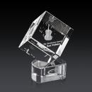 Klein 3D on Half Round Base Clear Square / Cube Crystal Trophy