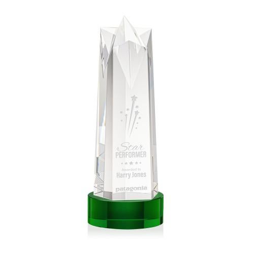 Awards and Plaques - Crystal Trophies - Hurst Star on Lockwood Base - Green