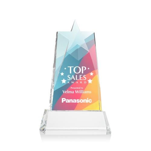 Awards and Plaques - Crystal Trophies - Hutchins Star Full Color on Base Clear Crystal Trophy