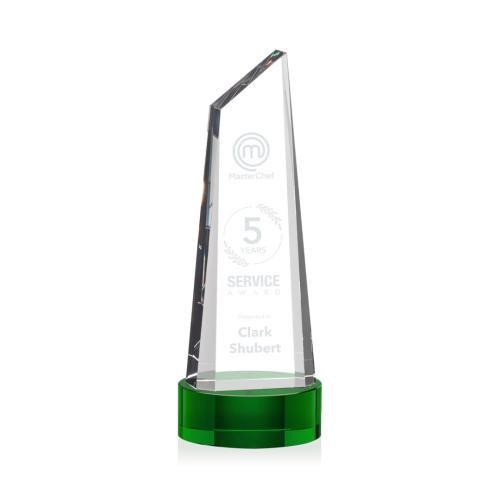 Awards and Plaques - Crystal Trophies - Keene Tower on Base - Green