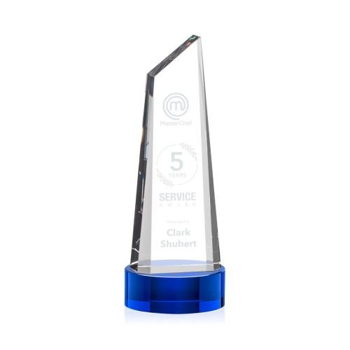 Awards and Plaques - Crystal Trophies - Keene Tower on Base - Blue