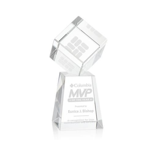 Awards and Plaques - Crystal Trophies - Klein Square / Cube on Medium Base Crystal Trophy