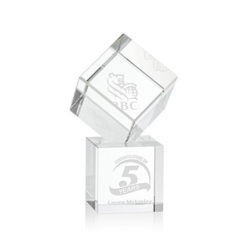 Awards and Plaques - Crystal Trophies - Klein Square / Cube on Square Base Crystal Trophy