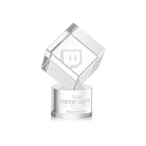 Awards and Plaques - Crystal Trophies - Klein on Round Base Clear Square / Cube Crystal Trophy