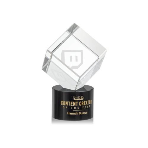 Awards and Plaques - Crystal Trophies - Klein on Round Base Black Square / Cube Crystal Trophy