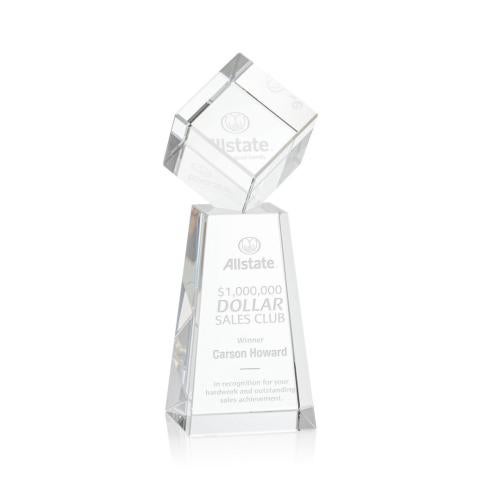 Awards and Plaques - Crystal Trophies - Klein Square / Cube on Tall Base Crystal Trophy