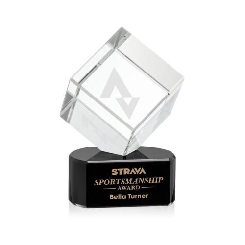 Awards and Plaques - Crystal Trophies - Klein on Half Round Base Black Square / Cube Crystal Trophy
