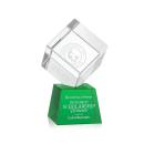 Klein on Small Base Green Square / Cube Crystal Trophy