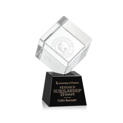 Awards and Plaques - Crystal Trophies - Klein on Small Base Black Square / Cube Crystal Trophy