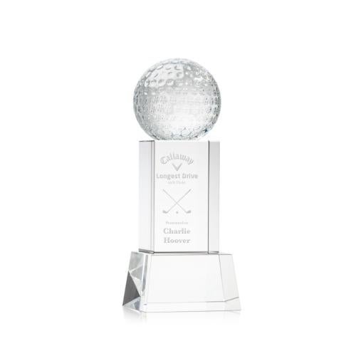 Awards and Plaques - Crystal Trophies - Golf Ball on Belcroft Base Clear Globe Crystal Trophy