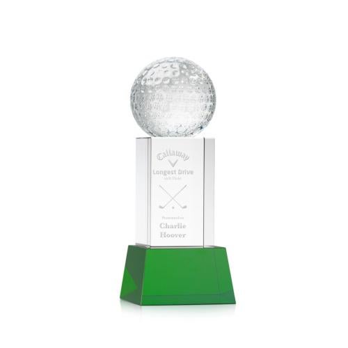 Awards and Plaques - Crystal Trophies - Golf Ball on Belcroft Base Green Globe Crystal Trophy
