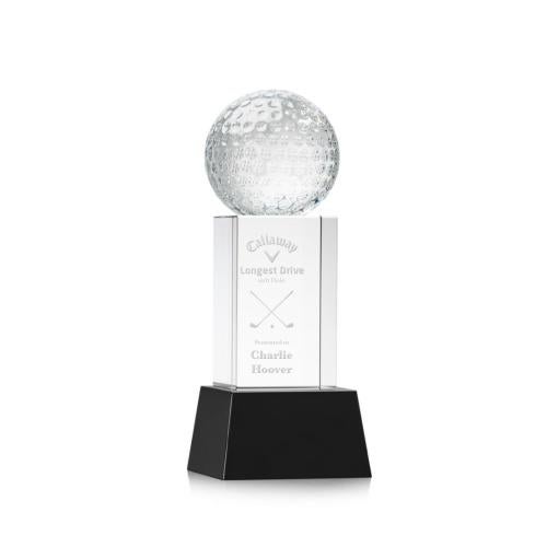 Awards and Plaques - Crystal Trophies - Golf Ball on Belcroft Base Black Globe Crystal Trophy